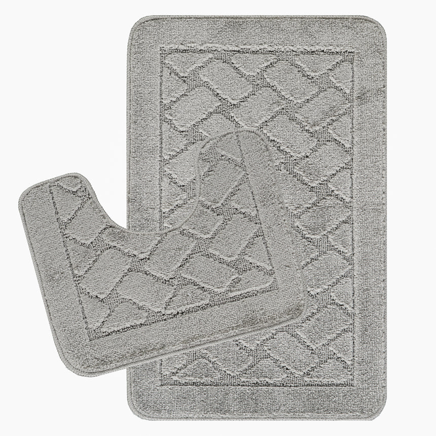 Nilah 2-Piece Machine Washable Non-Slip Light Grey Bathroom Rug Set
