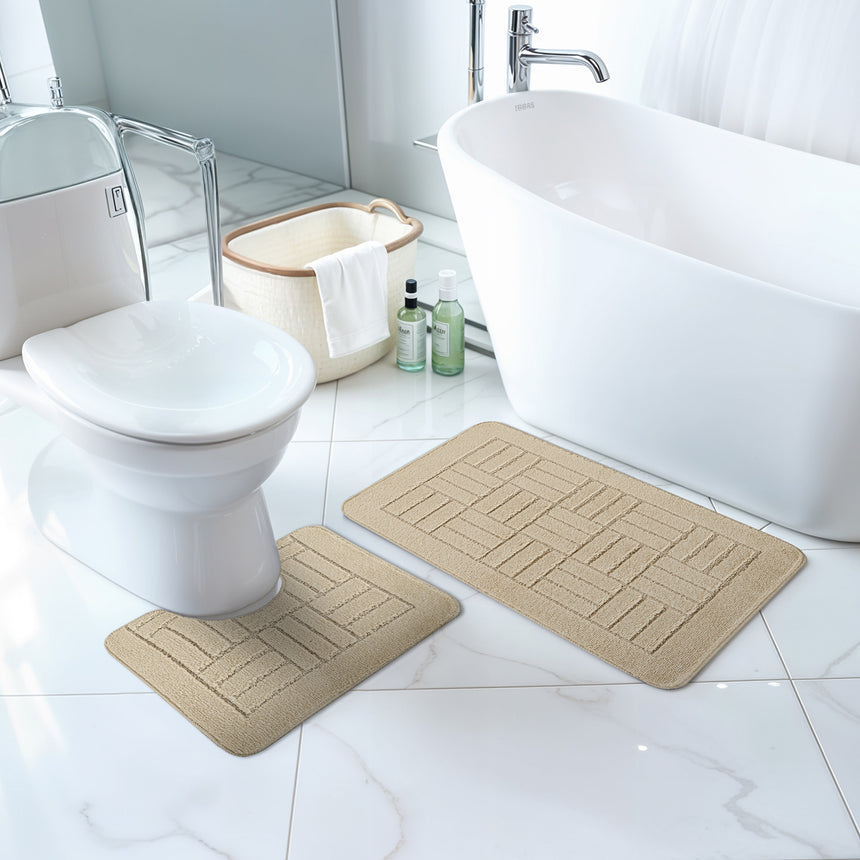 Royal 2-Piece Machine Washable Non-Slip Light Beige Bathroom Rug Set