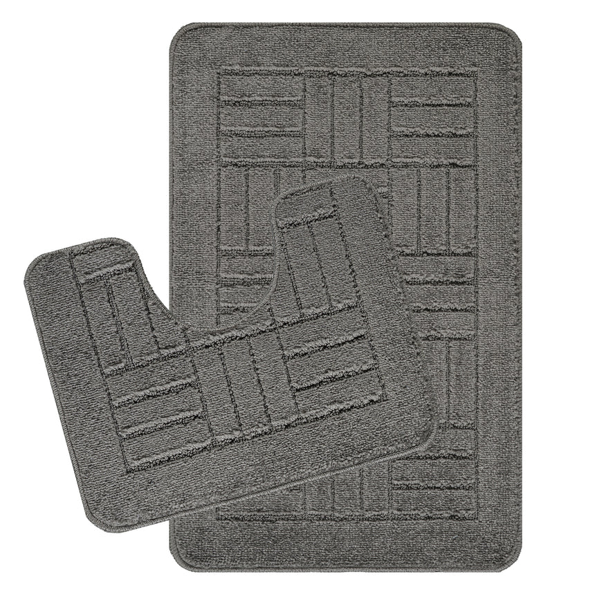 Royal 2-Piece Machine Washable Non-Slip Dark Grey Bathroom Rug Set