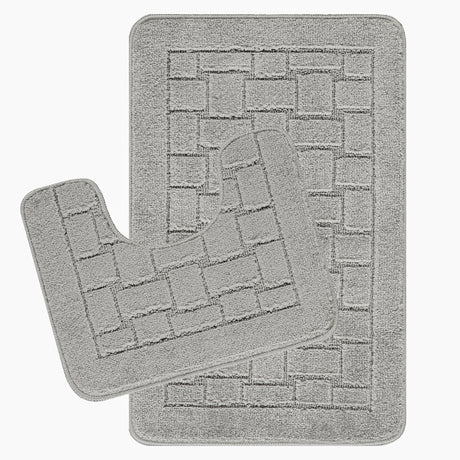 Tegan 2-Piece Machine Washable Non-Slip Light Grey Bathroom Rug Set - Image 1