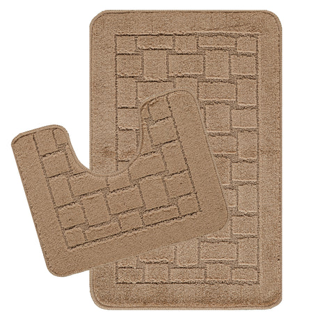 Tegan 2-Piece Machine Washable Non-Slip Brown Bathroom Rug Set - Image 1