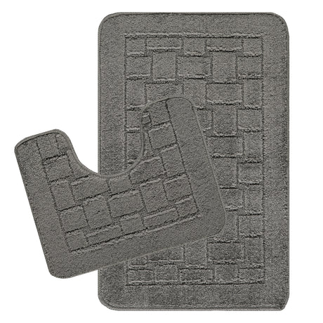 Tegan 2-Piece Machine Washable Non-Slip Dark Grey Bathroom Rug Set - Image 1