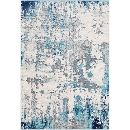 SARAH Abstract Modern Marble Navy/Aqua Area Rug Flat