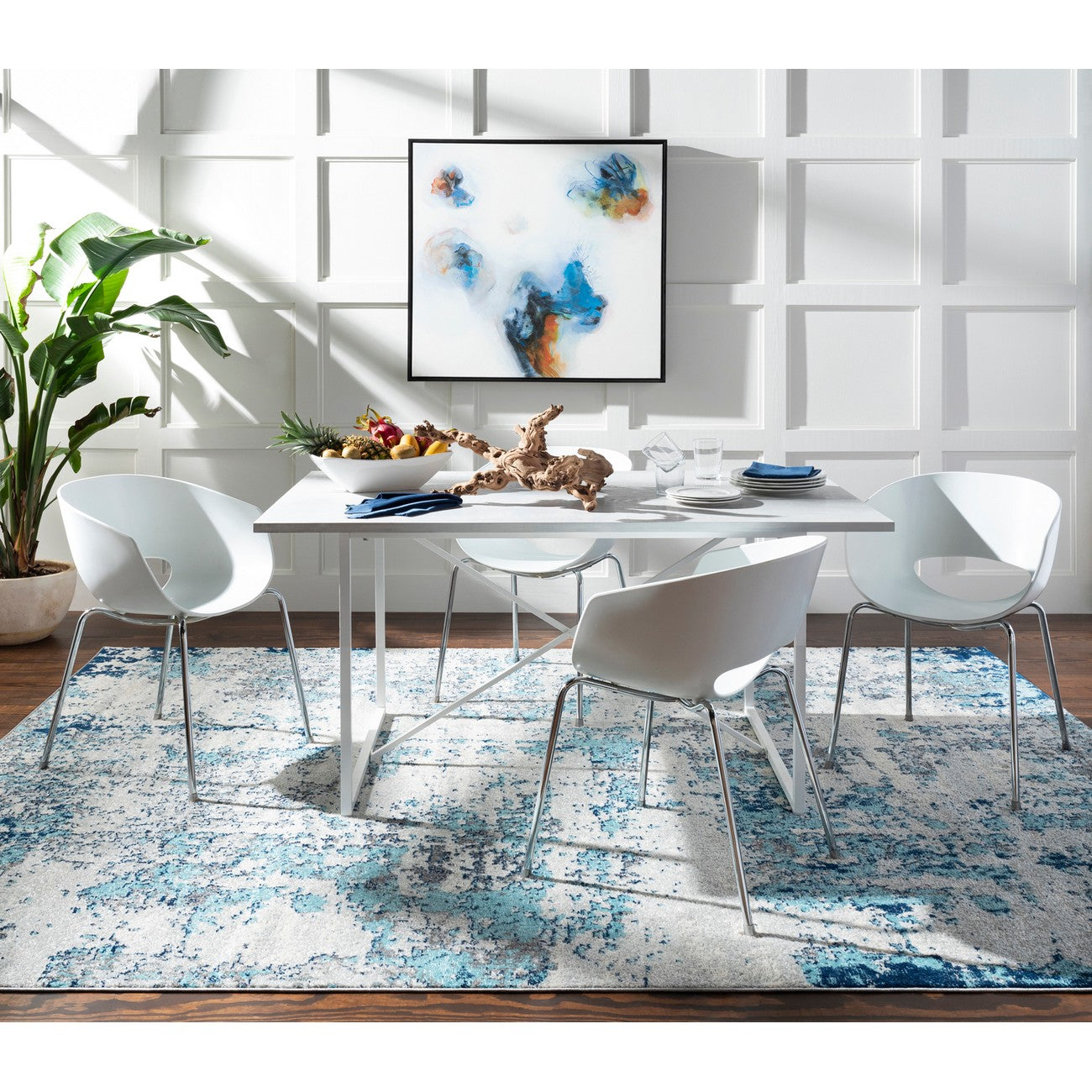 SARAH Abstract Modern Marble Navy/Aqua Area Rug Styleshot