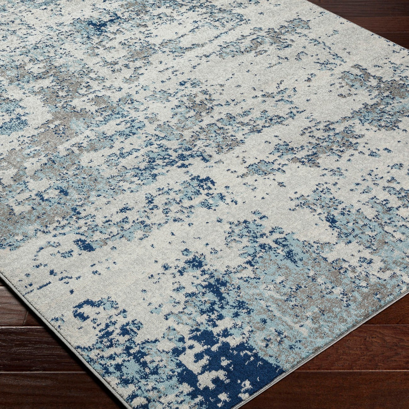 SARAH Abstract Modern Marble Navy/Aqua Area Rug Corner