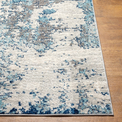 SARAH Abstract Modern Marble Navy/Aqua Area Rug Front