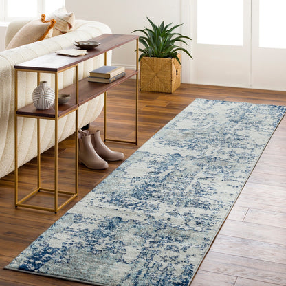 SARAH Abstract Modern Marble Navy/Aqua Area Rug Roomscene