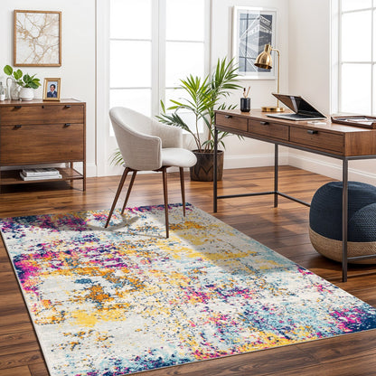 SARAH Abstract Modern Marble Medium Grey Area Rug Roomscene