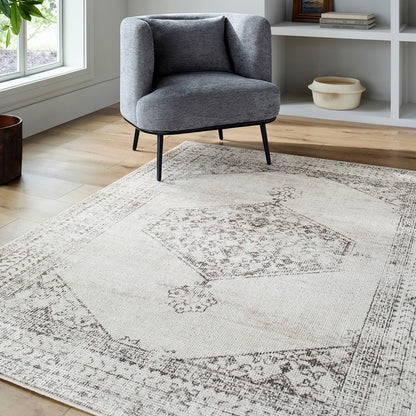 TALIA Our PNW Home x Livabliss Vintage Oriental Boho Tan/Cream Area Rug Roomscene