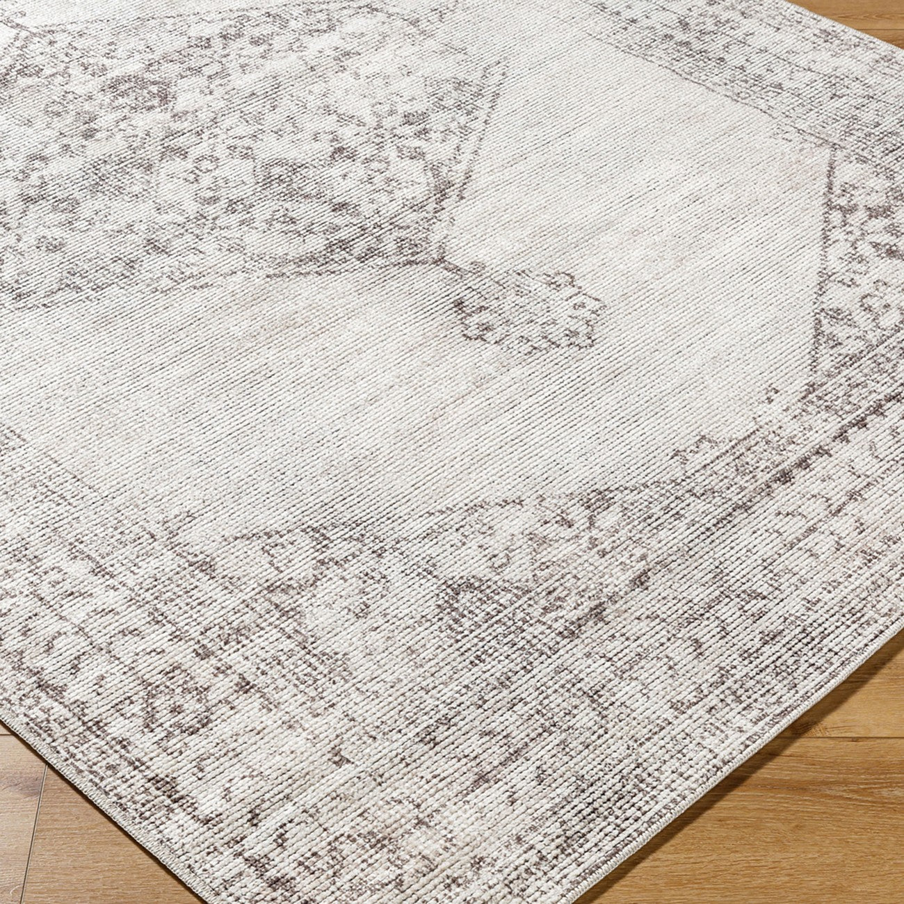 TALIA Our PNW Home x Livabliss Vintage Oriental Boho Tan/Cream Area Rug Corner