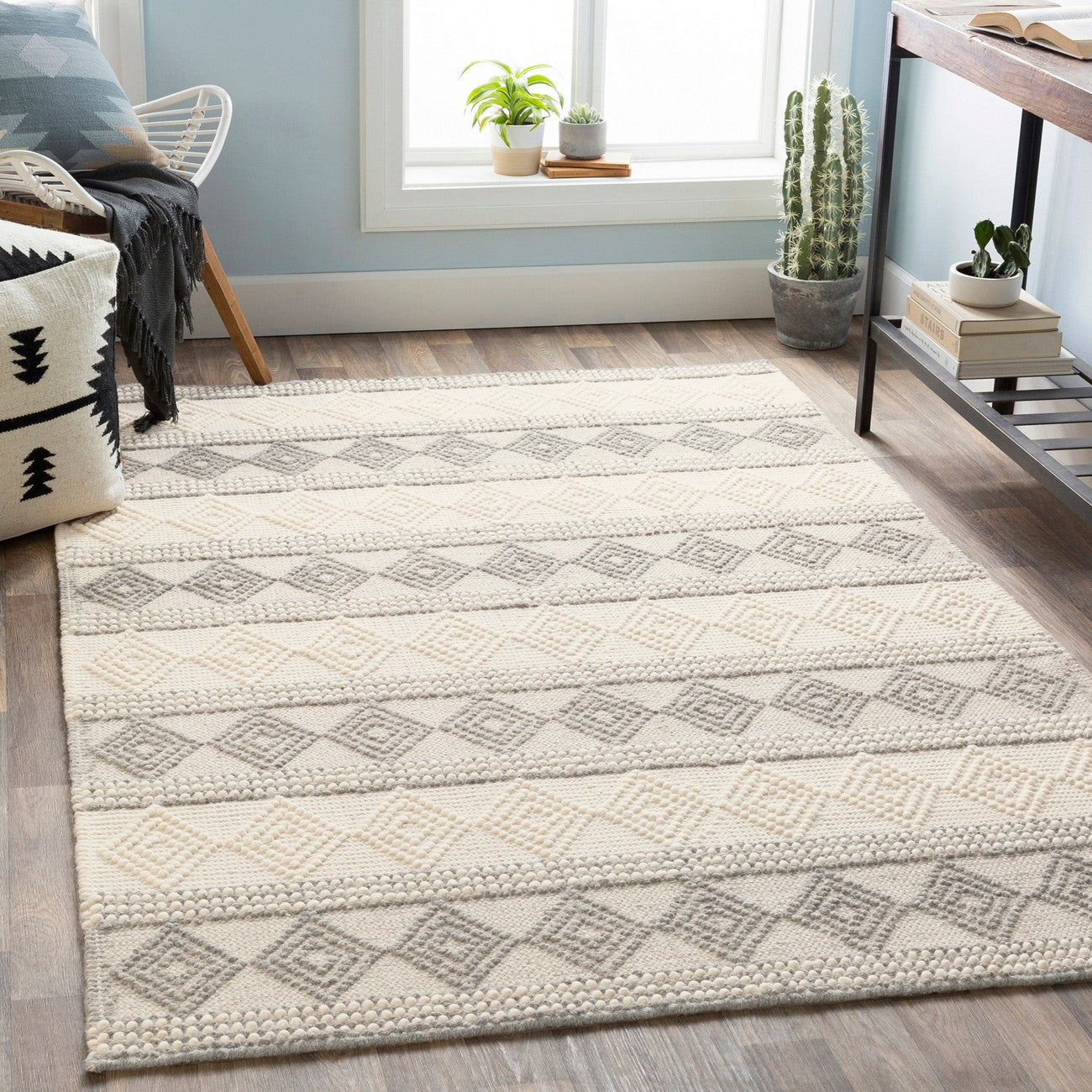 TARINI Hand-Woven Cottage Wool Charcoal Area Rug Roomscene