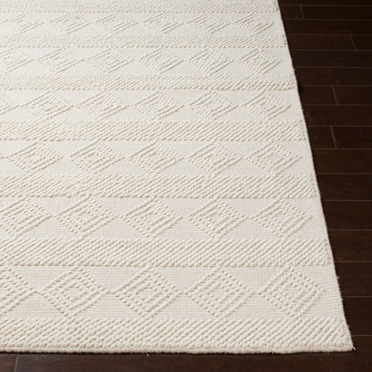 TARINI Hand-Woven Cottage Wool White Area Rug Front