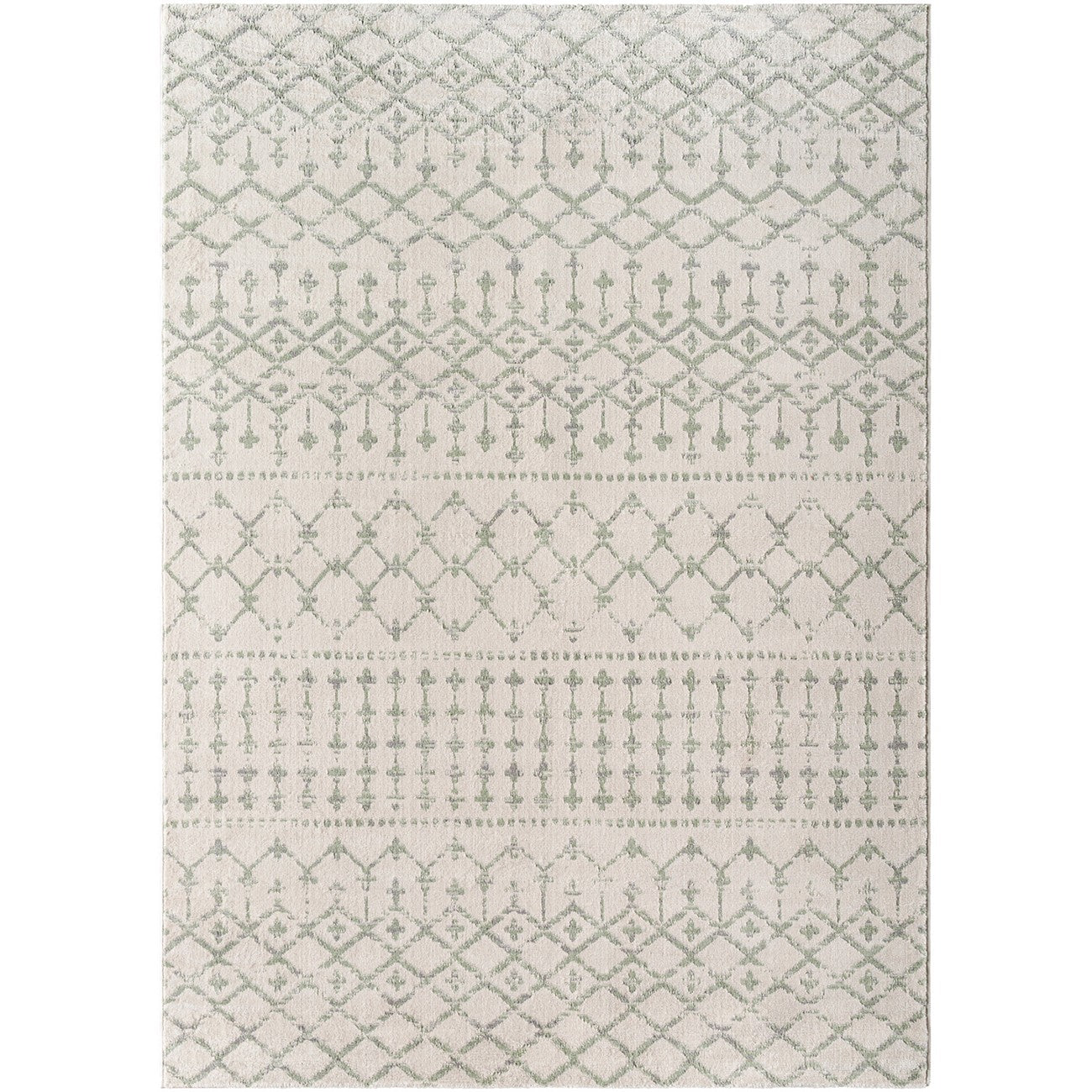 TARYN Berber High Pile Geometric Sage Area Rug Flat