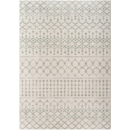 TARYN Berber High Pile Geometric Sage Area Rug Flat