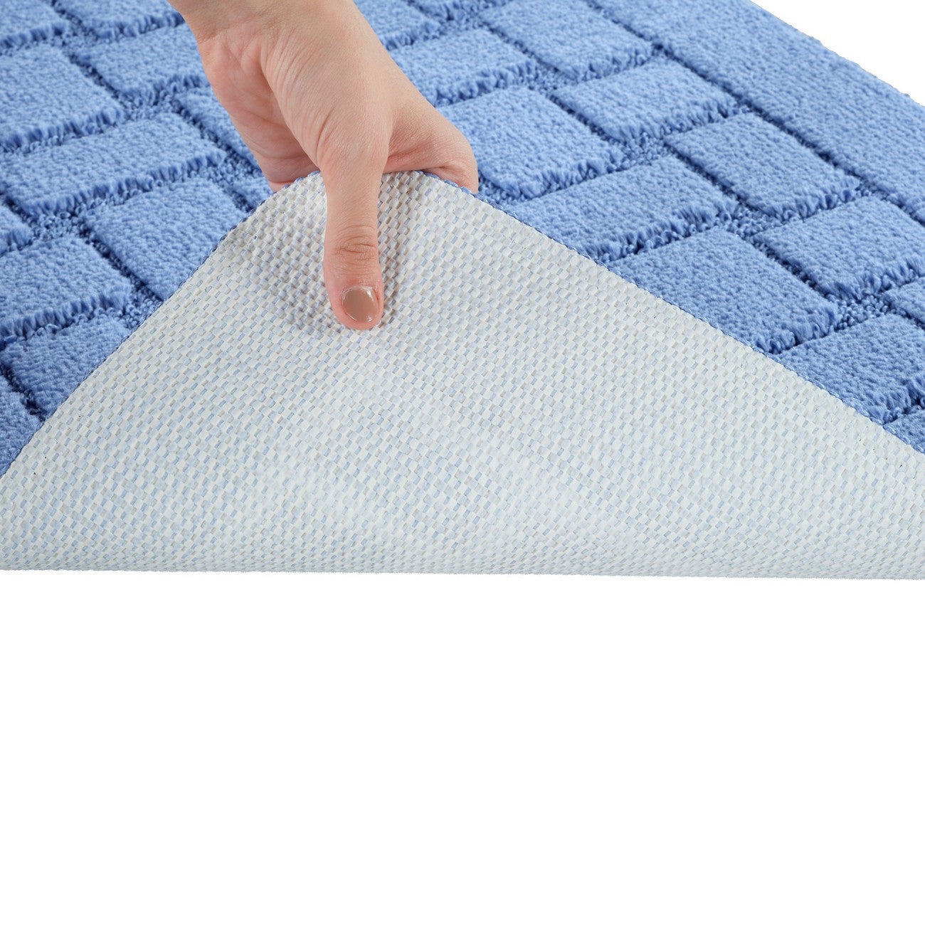 TEGAN 2 Piece Machine Washable Non-Slip Blue Bathroom Rug Set Detail