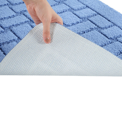 TEGAN 2 Piece Machine Washable Non-Slip Blue Bathroom Rug Set Detail