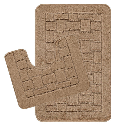 TEGAN 2 Piece Machine Washable Non-Slip Brown Bathroom Rug Set Set