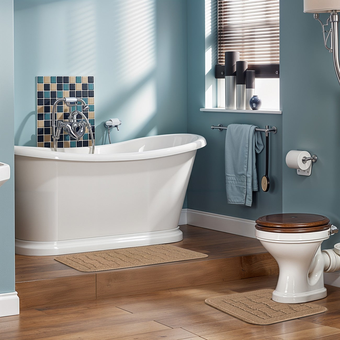 TEGAN 2 Piece Machine Washable Non-Slip Brown Bathroom Rug Set Roomscene