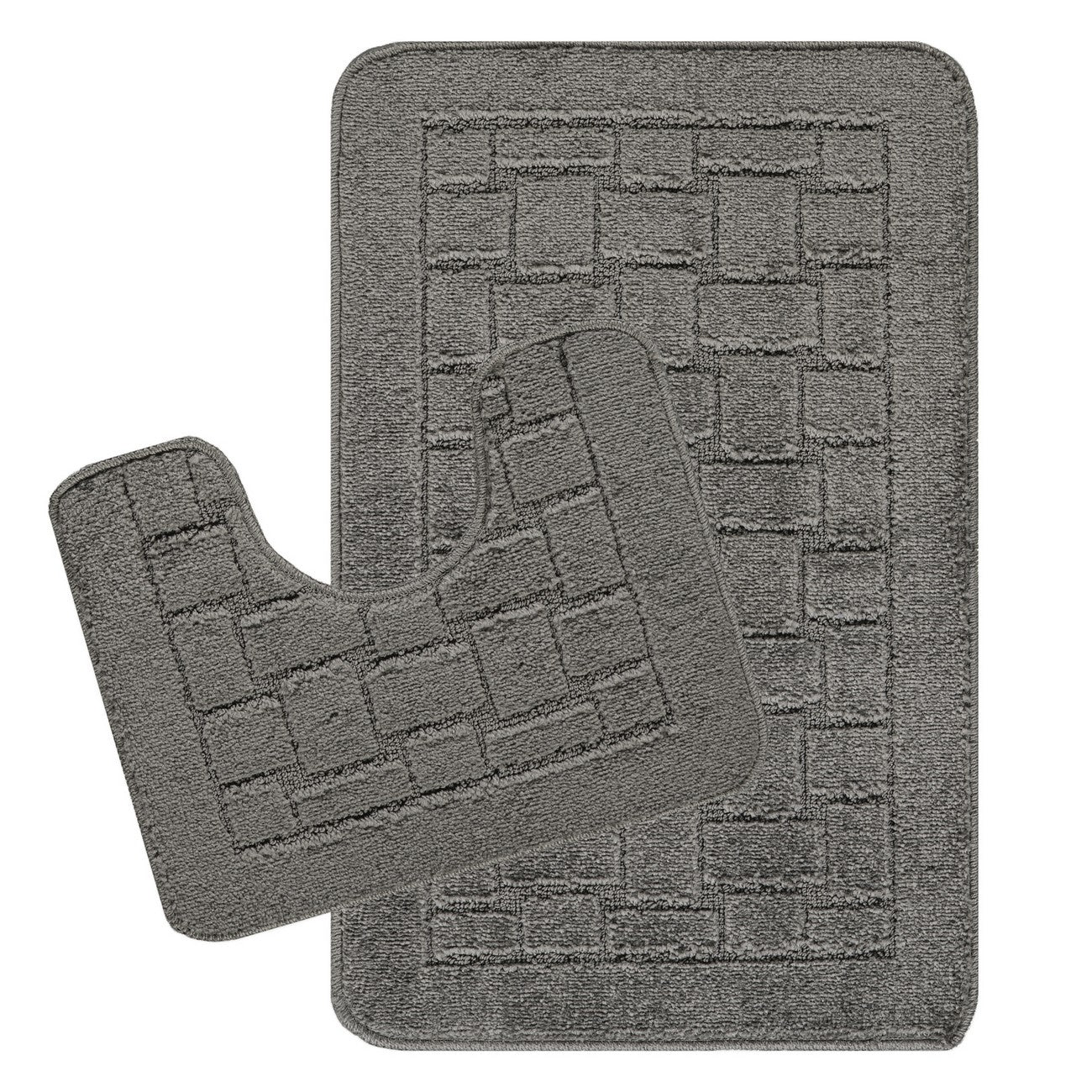 TEGAN 2 Piece Machine Washable Non-Slip Dark Grey Bathroom Rug Set Set