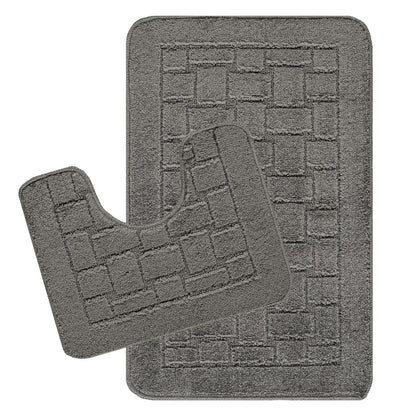 TEGAN 2 Piece Machine Washable Non-Slip Dark Grey Bathroom Rug Set Set