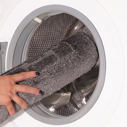 TEGAN 2 Piece Machine Washable Non-Slip Dark Grey Bathroom Rug Set Washable