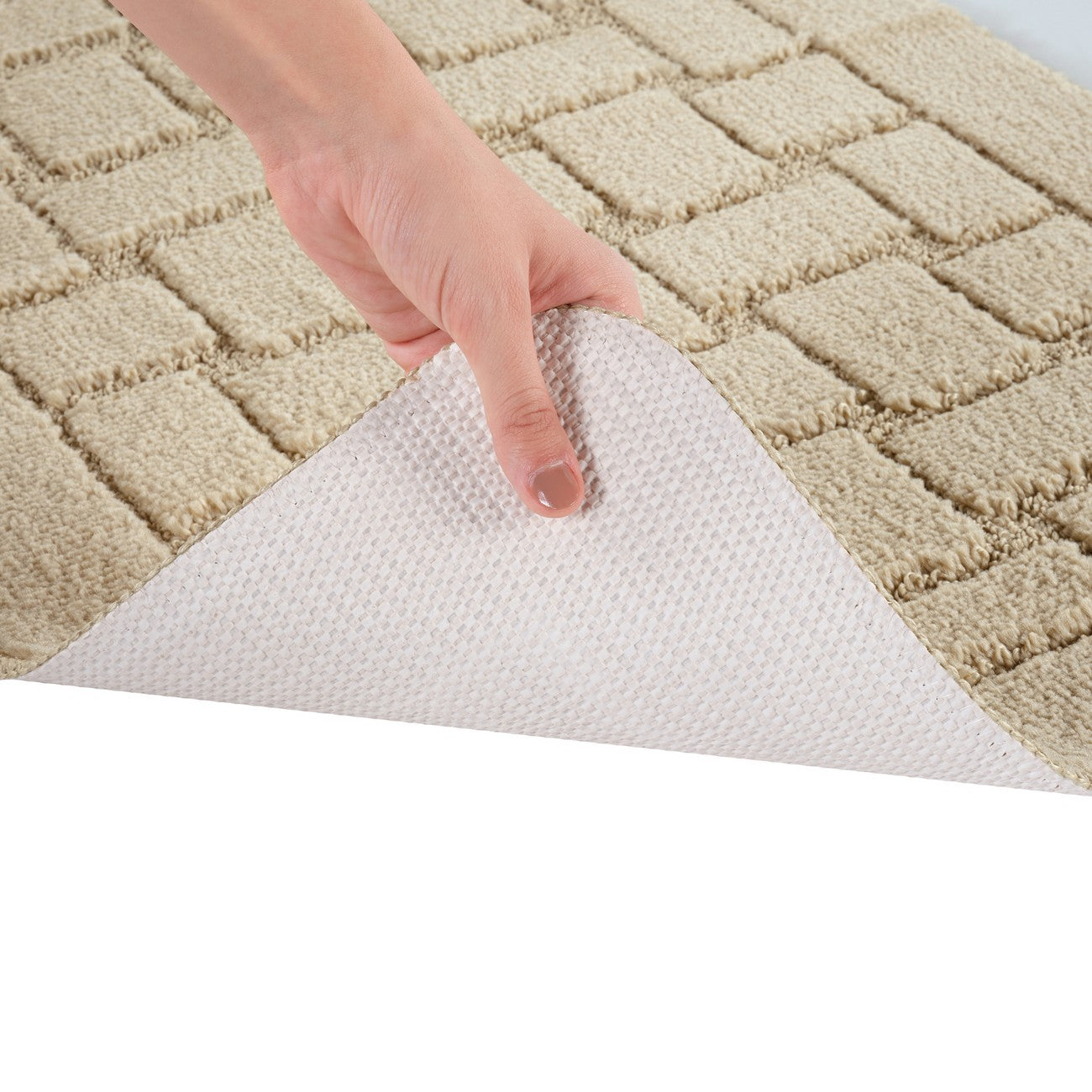 TEGAN 2 Piece Machine Washable Non-Slip Light Beige Bathroom Rug Set Detail