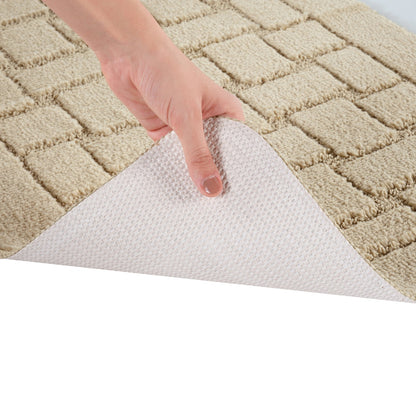 TEGAN 2 Piece Machine Washable Non-Slip Light Beige Bathroom Rug Set Detail