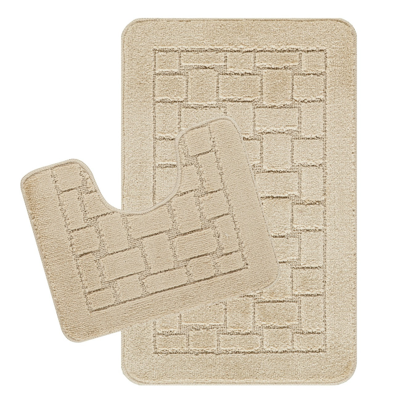 TEGAN 2 Piece Machine Washable Non-Slip Light Beige Bathroom Rug Set Set