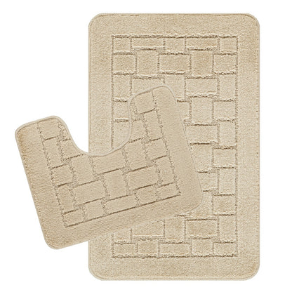 TEGAN 2 Piece Machine Washable Non-Slip Light Beige Bathroom Rug Set Set