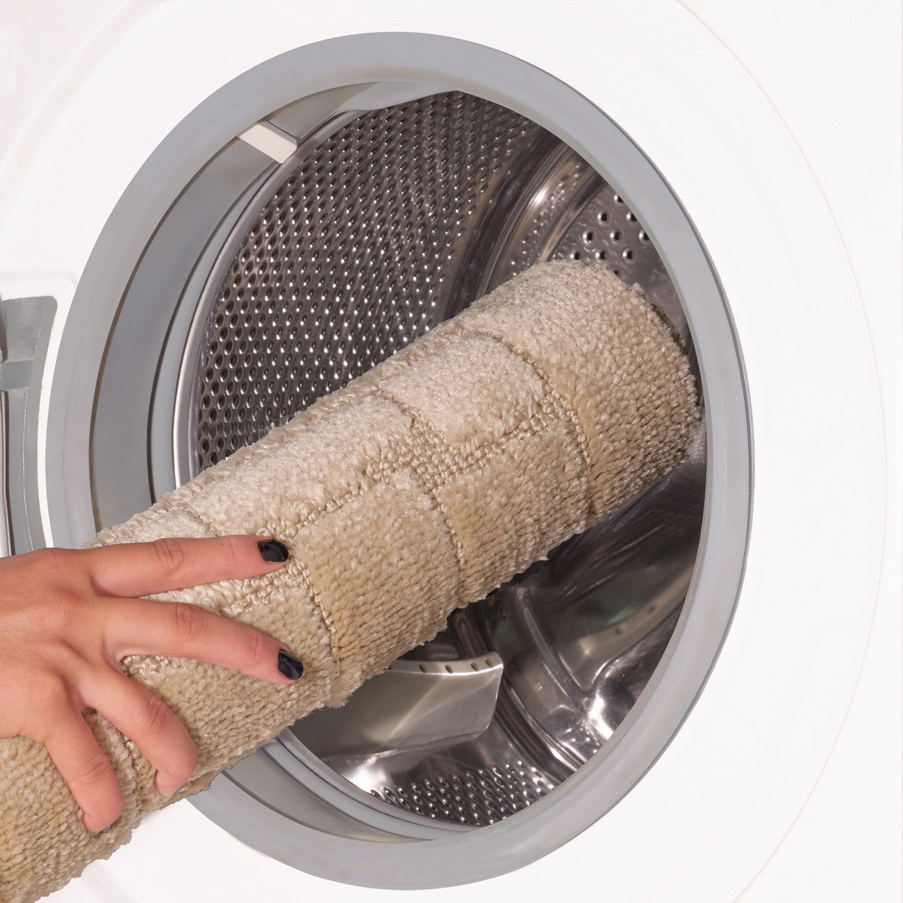 TEGAN 2 Piece Machine Washable Non-Slip Light Beige Bathroom Rug Set Washable