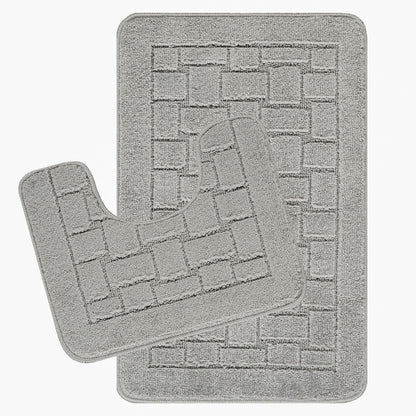 TEGAN 2 Piece Machine Washable Non-Slip Light Grey Bathroom Rug Set Set