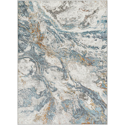 TENITA Abstract Modern Marble Sky Blue Area Rug Flat