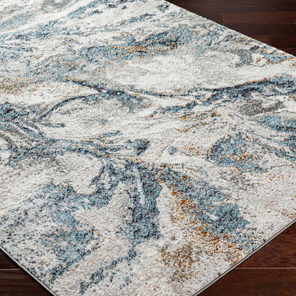 TENITA Abstract Modern Marble Sky Blue Area Rug Corner