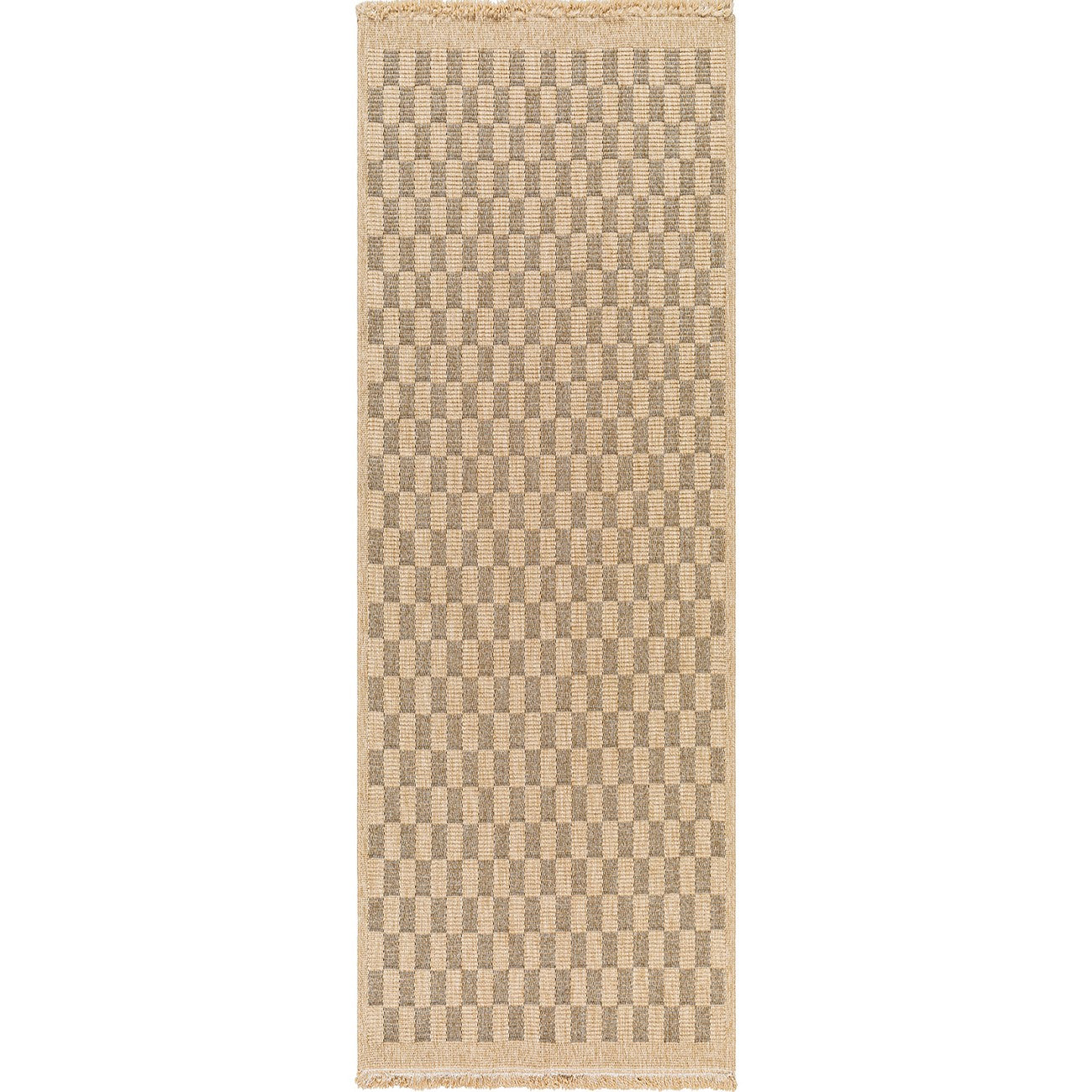 TORI Indoor & Outdoor Cottage Jute-Look Light Brown/Black Checkered Area Rug Flat