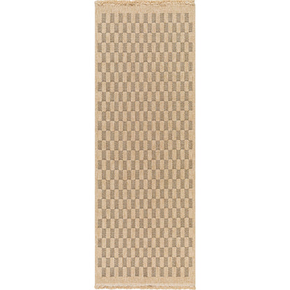 TORI Indoor & Outdoor Cottage Jute-Look Light Brown/Black Checkered Area Rug Flat