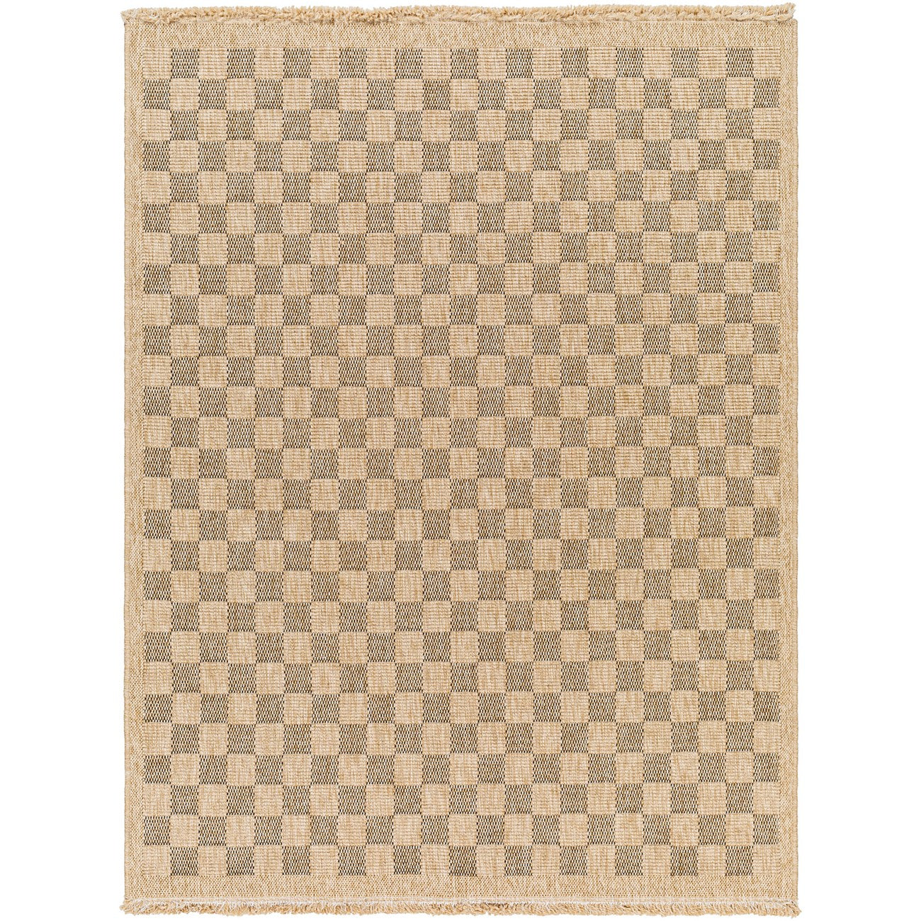 TORI Indoor & Outdoor Cottage Jute-Look Light Brown/Black Checkered Area Rug Flat
