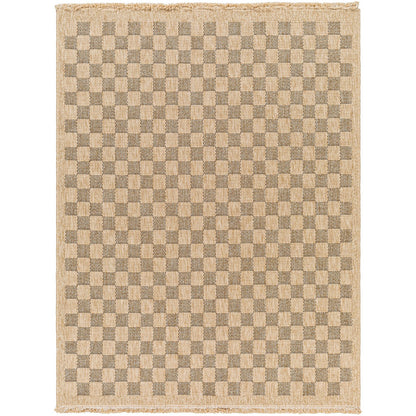 TORI Indoor & Outdoor Cottage Jute-Look Light Brown/Black Checkered Area Rug Flat