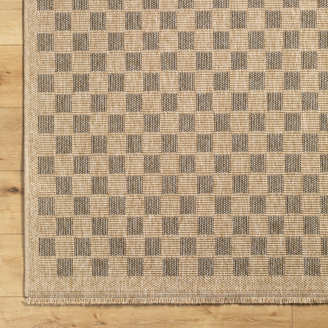 TORI Indoor & Outdoor Cottage Jute-Look Light Brown/Black Checkered Area Rug Overhead