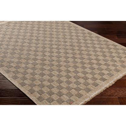 TORI Indoor & Outdoor Cottage Jute-Look Light Brown/Black Checkered Area Rug Corner