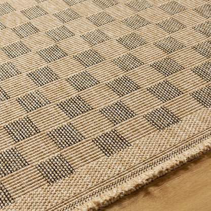 TORI Indoor & Outdoor Cottage Jute-Look Light Brown/Black Checkered Area Rug Texture