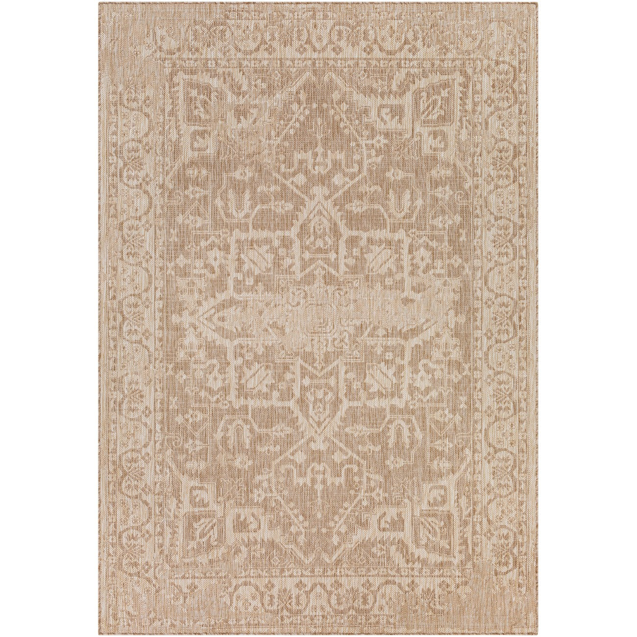 GENA Indoor & Outdoor Traditional Jute-Look Brown Area Rug Flat