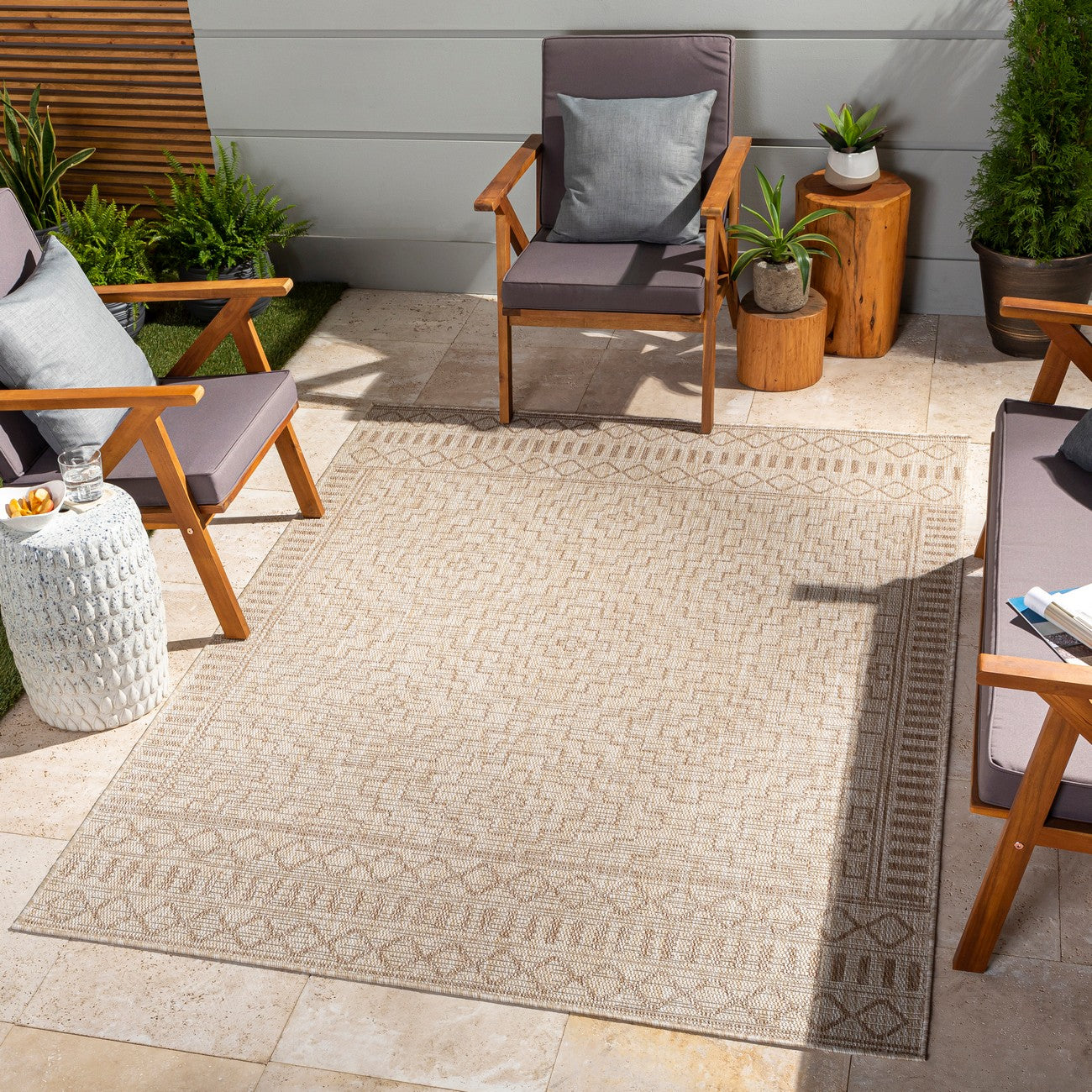 TRICIA Indoor & Outdoor Global Jute-Look Beige Area Rug Roomscene