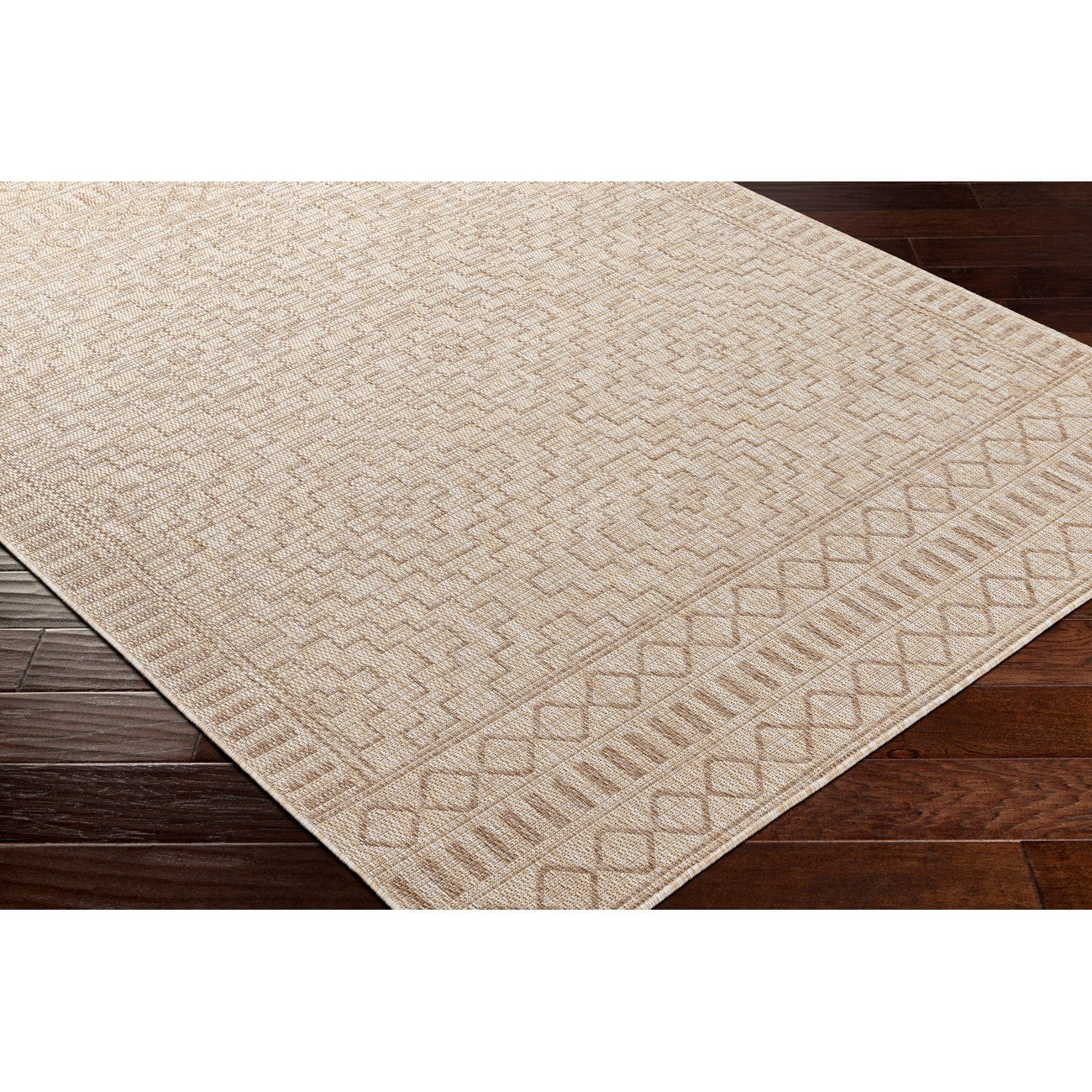 TRICIA Indoor & Outdoor Global Jute-Look Beige Area Rug Corner