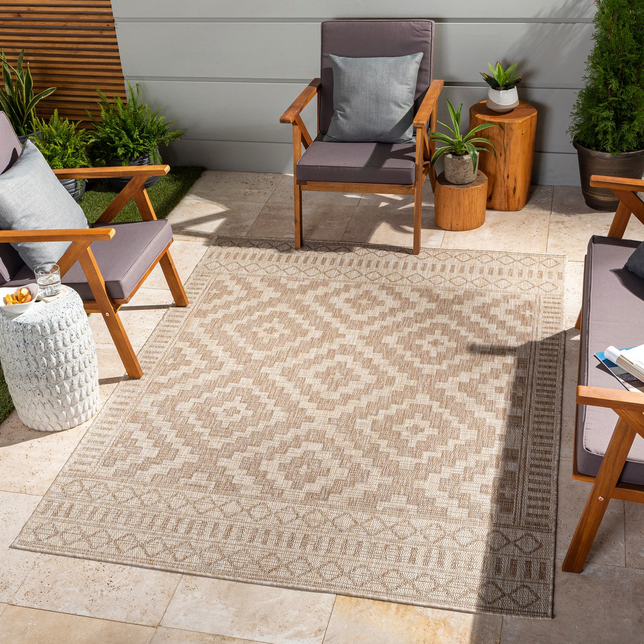 TRICIA Indoor & Outdoor Global Jute-Look Brown Area Rug Roomscene