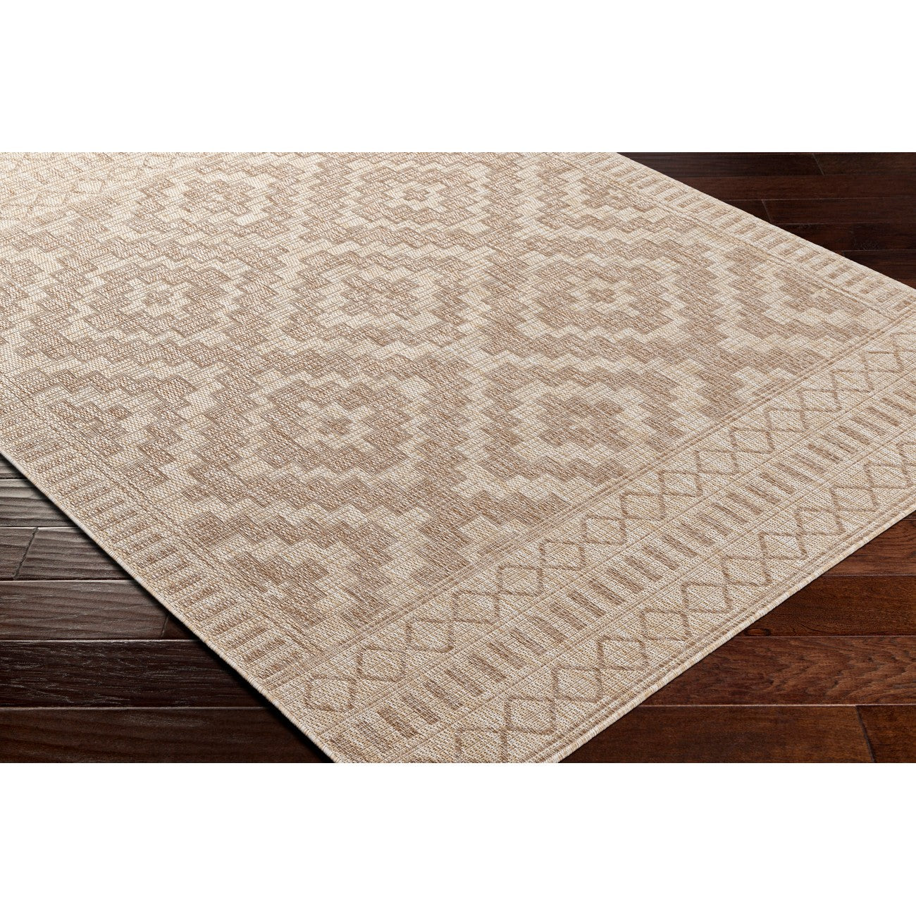 TRICIA Indoor & Outdoor Global Jute-Look Brown Area Rug Corner