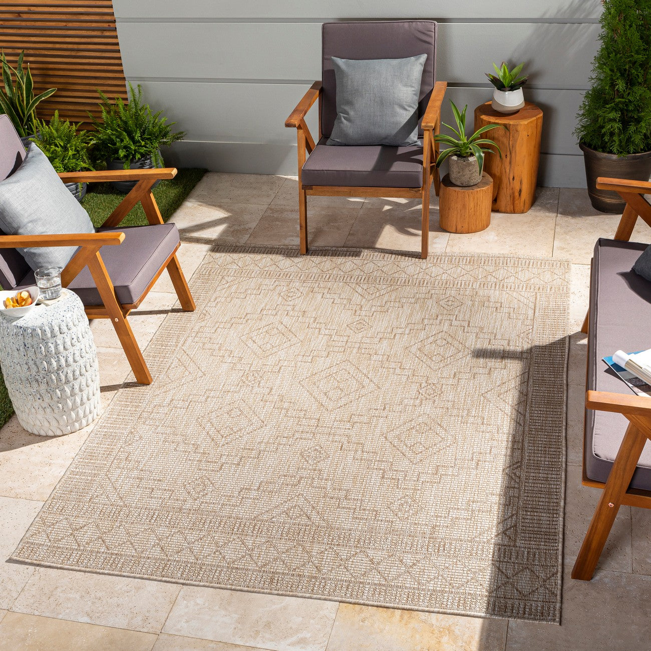TRICIA Indoor & Outdoor Global Jute-Look Beige Area Rug Roomscene