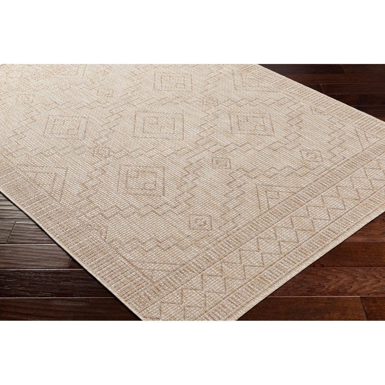 TRICIA Indoor & Outdoor Global Jute-Look Beige Area Rug Corner