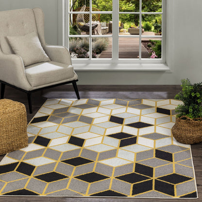 UNITY Scandi Geometric Black Area Rug Roomscene