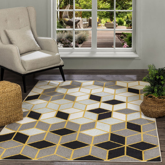 UNITY Scandi Geometric Black Area Rug Roomscene