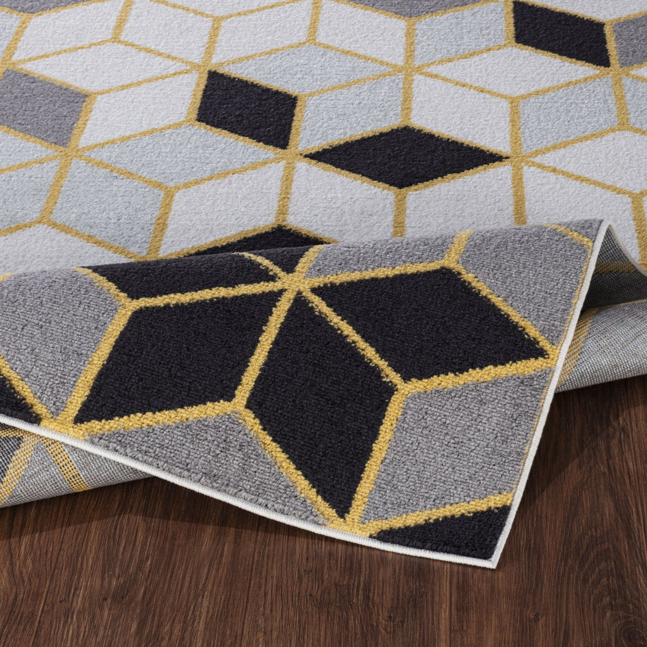 UNITY Scandi Geometric Black Area Rug Fold